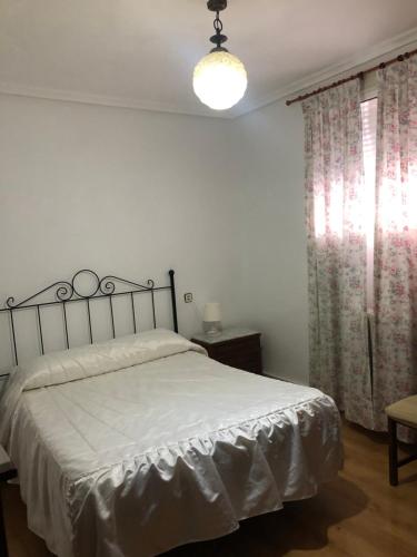 利纳雷斯鲁伊斯旅舍的一间卧室配有床、灯和窗帘