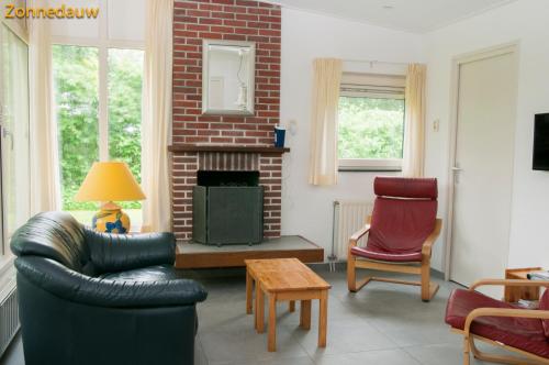 坎珀兰Zonnedauw的带沙发和壁炉的客厅