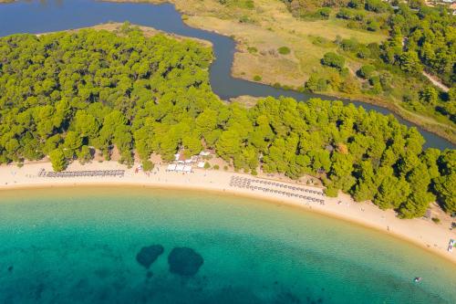 考考纳里斯漫德若其村庄精品酒店的享有树木和水面海滩的空中景致
