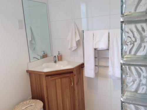 奥阿库尼The Gables B&B的一间带水槽和镜子的浴室