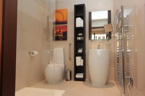 伦敦靛蓝伦敦塔山酒店的浴室配有卫生间和水槽。