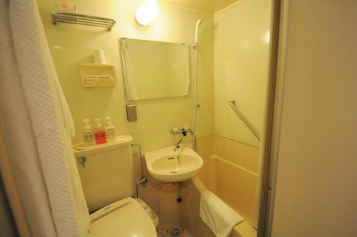 旭川旭川太阳酒店的一间带卫生间、水槽和镜子的浴室