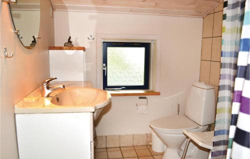Mandø ByBeautiful Home In Ribe With Wifi的一间带水槽和卫生间的浴室以及窗户。