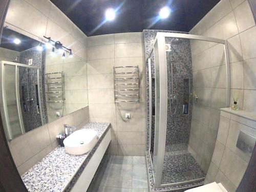 第聂伯罗River Park apartments的一间带水槽和淋浴的浴室