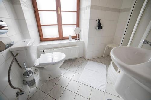 因德日赫城堡波特杉肯旅馆的白色的浴室设有卫生间和水槽。
