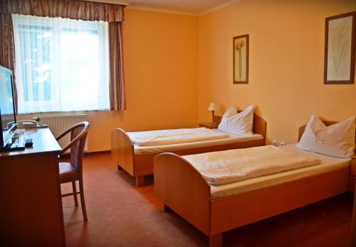 杰尔威尔迪酒店的酒店客房配有两张床和一张书桌