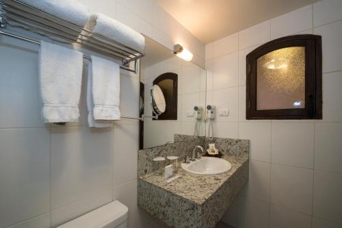拉巴斯卡索那精品酒店的一间带水槽、卫生间和镜子的浴室