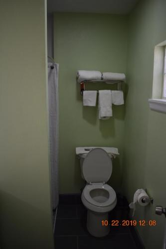 罗斯威尔Belmont Motel的浴室配有卫生间和墙上的毛巾。