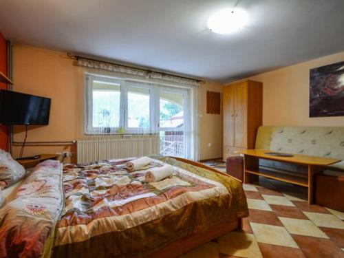 什恰夫尼察Sunview的一间卧室配有一张大床和一张书桌