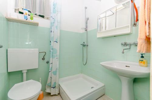 苏佩塔尔House Bojan的一间带水槽、卫生间和淋浴的浴室