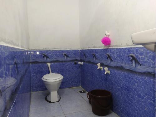 萨三吉尔Madhav Farmhouse的蓝色瓷砖浴室设有卫生间和水槽