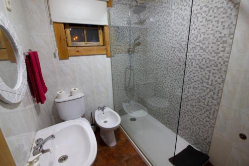 佩尼亚什达绍迪Chalé 6的一间带水槽、卫生间和淋浴的浴室