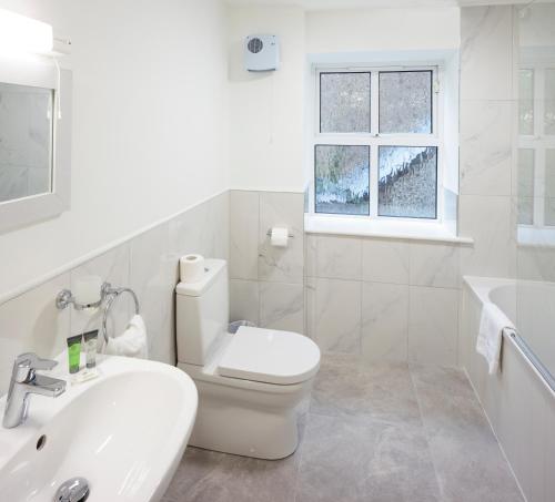 都柏林Baggotrath House Apartments, Newbridge Ave, Dublin 4的白色的浴室设有卫生间和水槽。