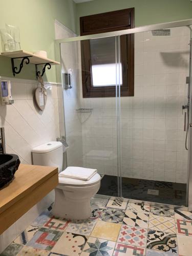 梅里达Hostal Aquaforum的一间带卫生间和淋浴的浴室