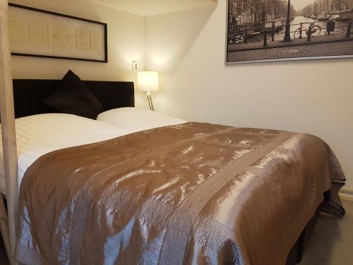 阿姆斯特丹B＆B弗拉基米尔影城酒店的一间卧室配有一张带棕色毯子的床