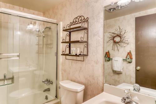 南太浩湖Tallac Views Getaway的浴室配有卫生间、淋浴和盥洗盆。