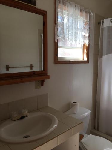 库尔克岛Blue Wave Guest House的一间带水槽、镜子和卫生间的浴室
