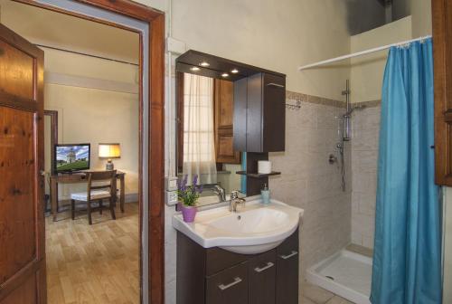 比萨安迪卡奇迹广场住宿加早餐酒店的一间带水槽和淋浴的浴室