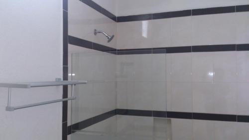 曼萨尼约Hotel Albatros Palace的带淋浴的浴室和玻璃门