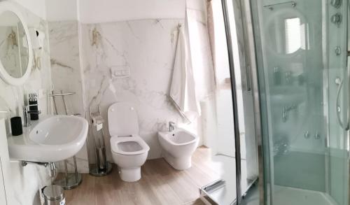 拉奎拉Via Roma的浴室配有卫生间、盥洗盆和淋浴。