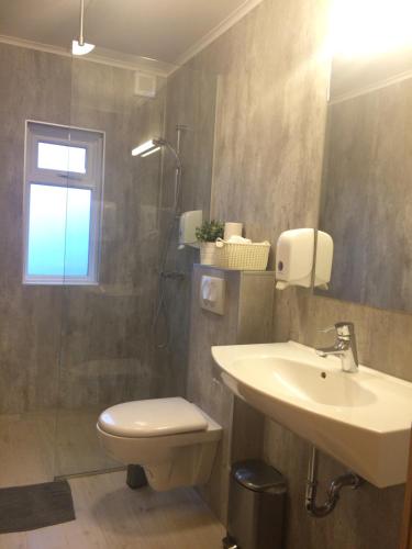 维克卡瑞纳旅馆的浴室配有卫生间、盥洗盆和淋浴。