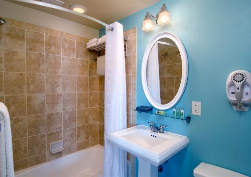 克利尔沃特Palm Pavilion Inn的蓝色的浴室设有水槽和镜子