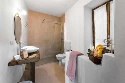 瓦拉洛Al vicolo del Gallo APPARTAMENTO的一间带水槽、卫生间和淋浴的浴室