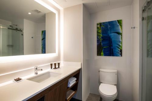 皇后区Wingate by Wyndham Long Island City的一间带水槽、卫生间和镜子的浴室