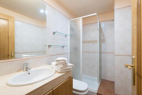 卡尼略Apartamento Refugi的一间带水槽和淋浴的浴室
