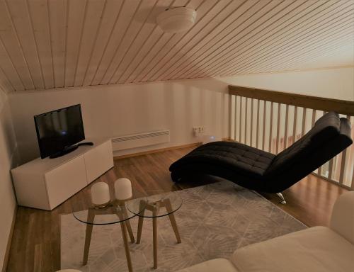 沃卡蒂Vuokatin Lumo的带沙发和平面电视的客厅