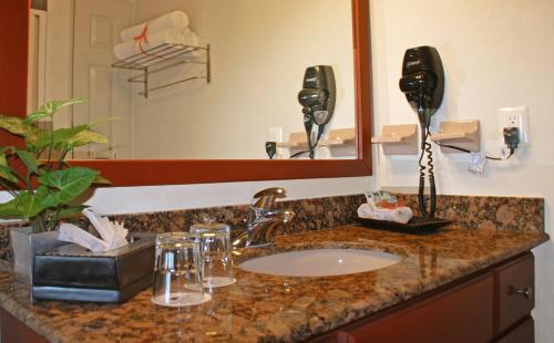 新巴利亚塔天堂村的浴室的柜台设有水槽和镜子