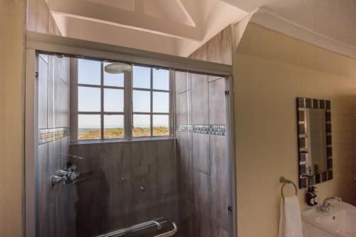 姆通济尼Oliver's Bed and Breakfast的带淋浴的浴室和窗户。