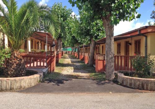 阿尔代亚Onda Camping Village的街上一排种着棕榈树的房屋