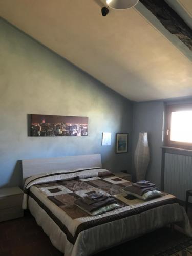 福萨诺Cascina Garaita的一间卧室设有一张大床和一个窗户。