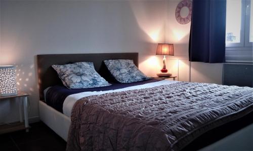 VrillantLe Soleil en Gironde的一间卧室配有一张大床和两个枕头