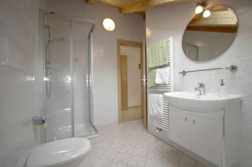 阿皮亚诺苏拉斯特拉达Unterbi Apartments的带淋浴、卫生间和盥洗盆的浴室