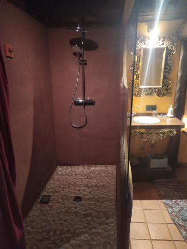 米兰达德尔卡斯塔尼亚尔Apartamento Al-Vivaque的带淋浴、水槽和镜子的浴室