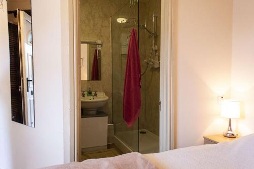 GillamoorManor Farm Bed & Breakfast的带淋浴、卫生间和盥洗盆的浴室