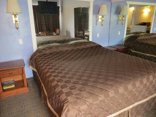 洛杉矶谢内加公园汽车旅馆的配有一张大床和镜子的酒店客房