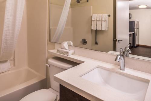 堪萨斯城堪萨斯城烛木套房酒店的一间带水槽、卫生间和镜子的浴室