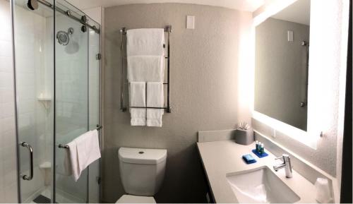 海里亚市Holiday Inn Express Hotel & Suites Miami - Hialeah, an IHG Hotel的浴室配有卫生间、盥洗盆和淋浴。