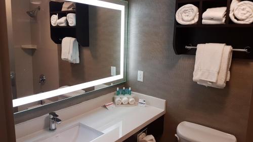 巴里巴里智选假日套房酒店的浴室配有盥洗盆、镜子和毛巾