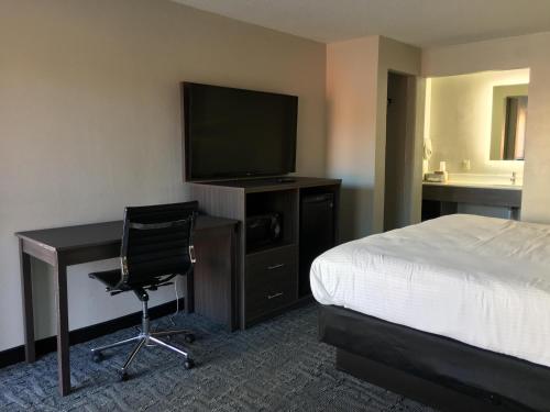 查尔斯顿查尔斯顿戴斯酒店 - 机场体育馆的酒店客房配有一张床和一张书桌及一台电视