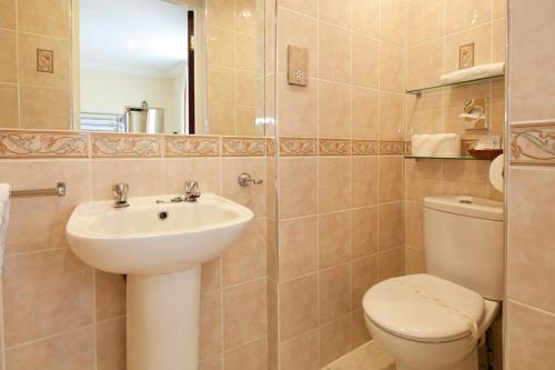 布莱克浦Burbage Holiday Lodge Apartment 5的一间带水槽、卫生间和镜子的浴室