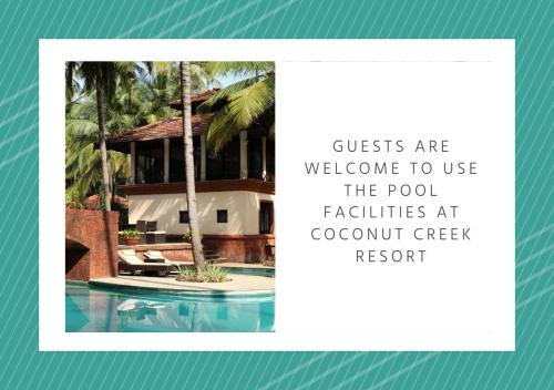 波戈马洛Joets Guesthouse的一张度假村的照片,上面写着欢迎客人使用游泳池设施