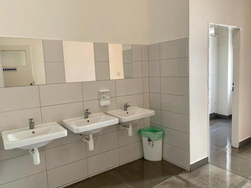 布拉格丰塔纳旅馆的浴室设有2个水槽和镜子