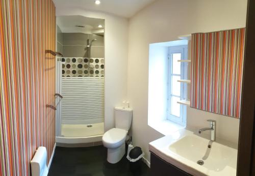 DienvilleChaleureuse maison au coeur d'un joli village的浴室配有卫生间、盥洗盆和淋浴。