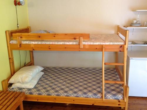 盖郎厄尔峡湾弗约登卡姆平海特酒店的宿舍间的双层床,客房内的双层床