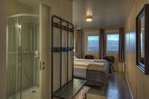 霍芬维津咖啡旅馆的酒店客房配有一张床和淋浴