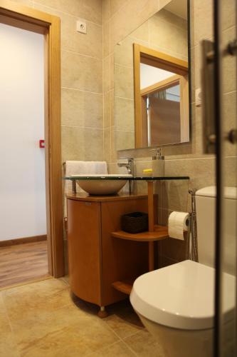 FreixoCasa de Santo Antonio的一间带水槽、卫生间和镜子的浴室